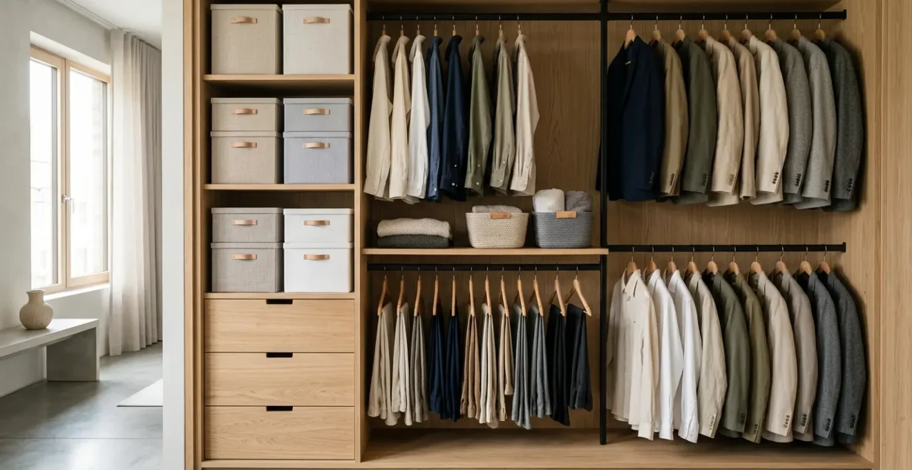 Armario empotrado modular con sistema de organización vertical que duplica la capacidad de almacenaje