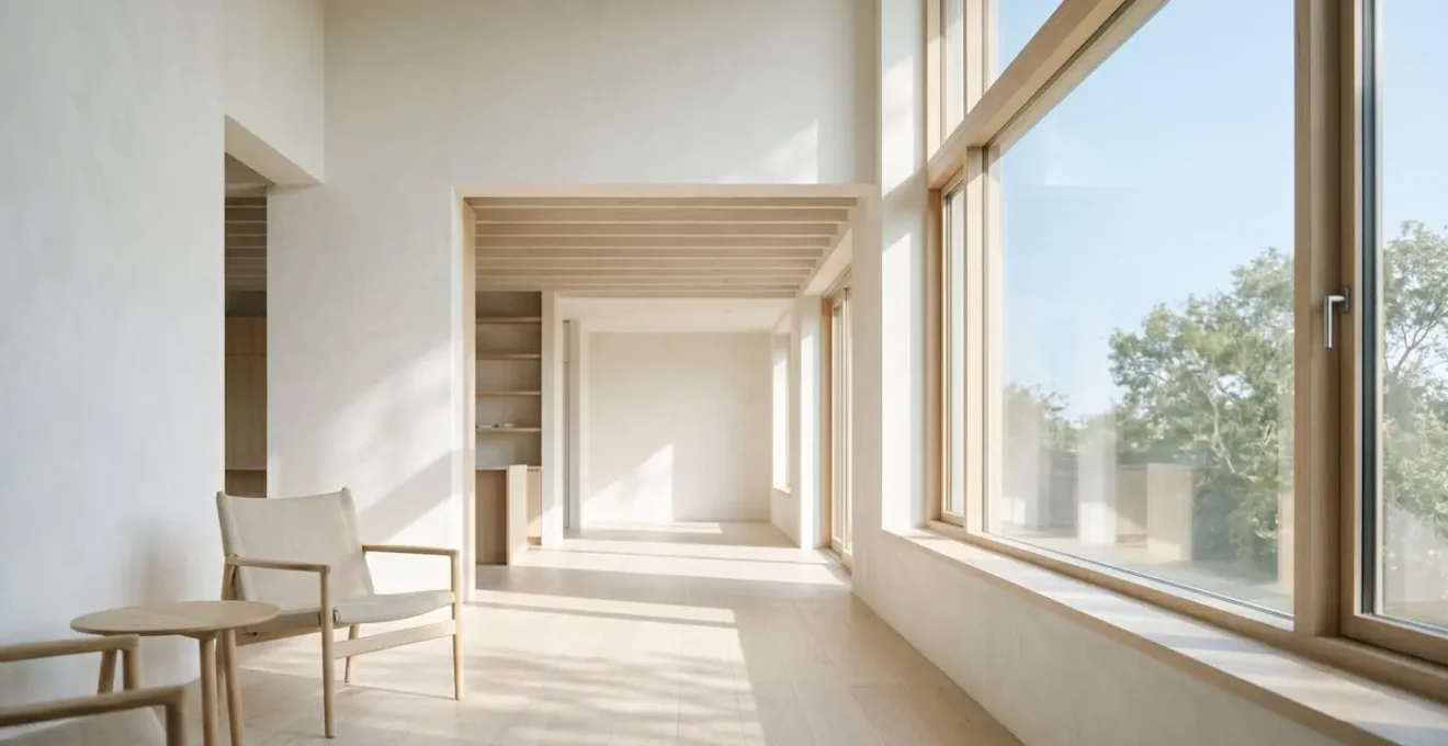 Espacio interior bañado por luz natural abundante que penetra profundamente gracias a diseño optimizado